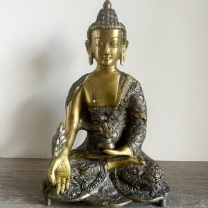 Buddha Cast Metal 9” Brass and Bronze Buddhism Spiritual Medicine Healing Statue